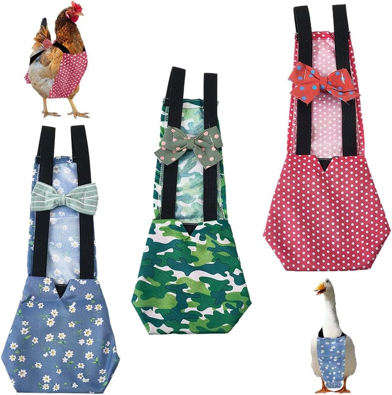 CREATCABIN 3Pcs 3 Styles Pet Chicken Diapers Duckling Diapers Polyester Washable Waterproof Adjustable Reusable Duck Clothes Accessories with Bow Tie for Indoor Chickens Birds Supplies 12.2 x 5 Inch - Image 1